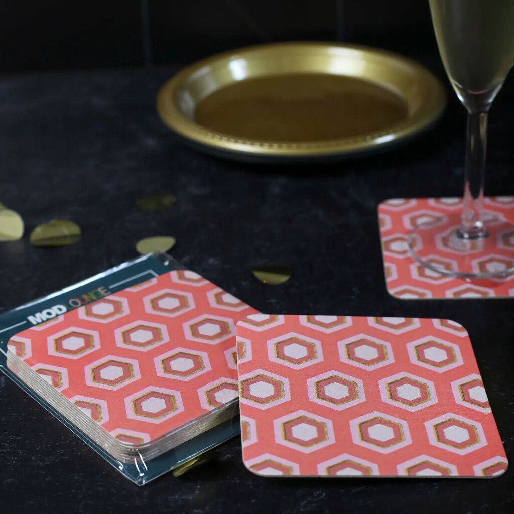 Pink Hexagon Coasters