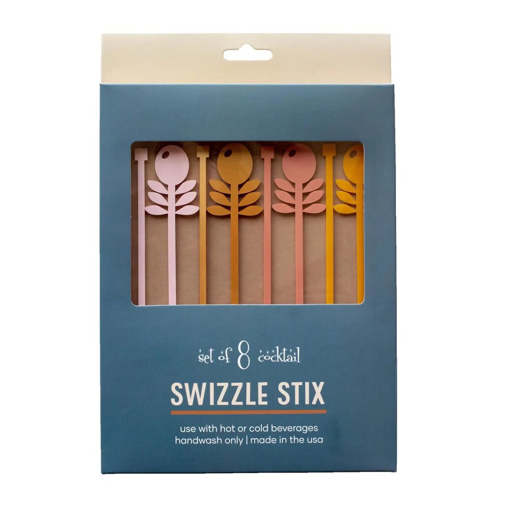 Mid Century Mod Pink Flower Beverage Mixing Swizzle Stick