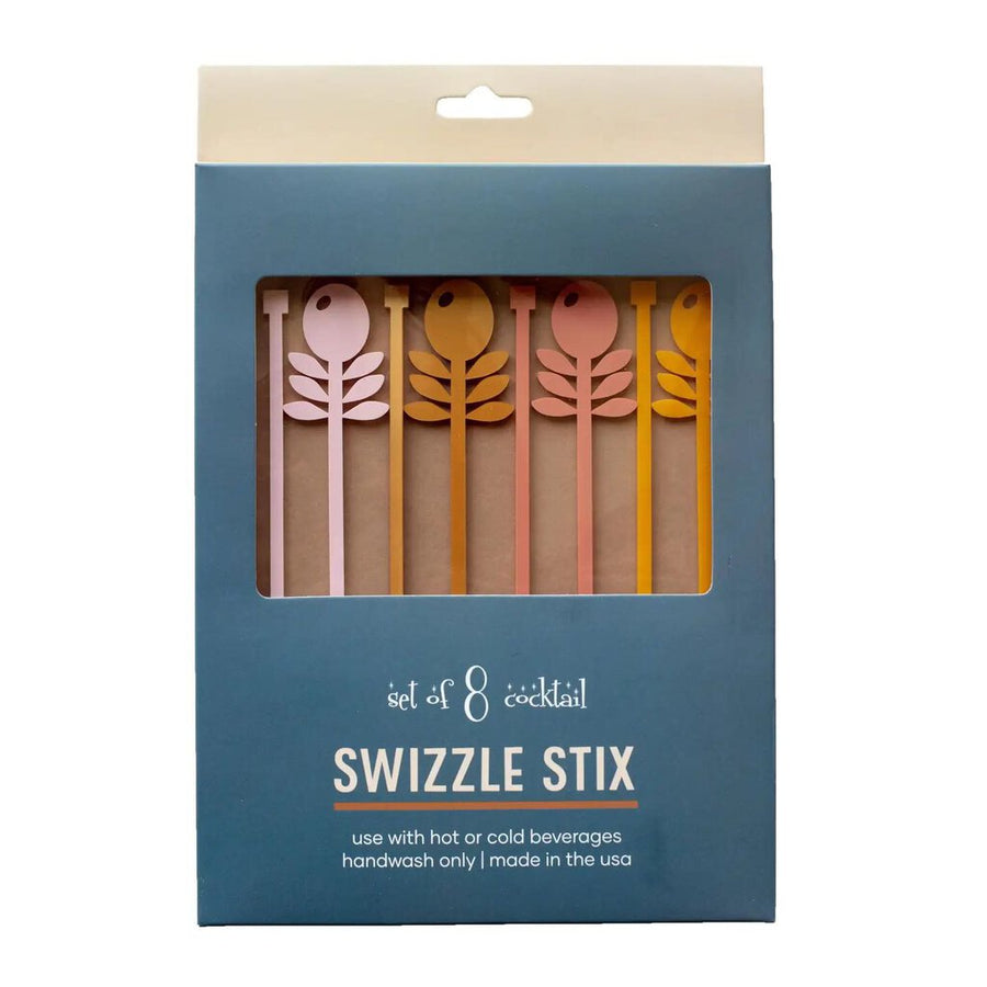 Mid Century Mod Pink Flower Beverage Mixing Swizzle Stick