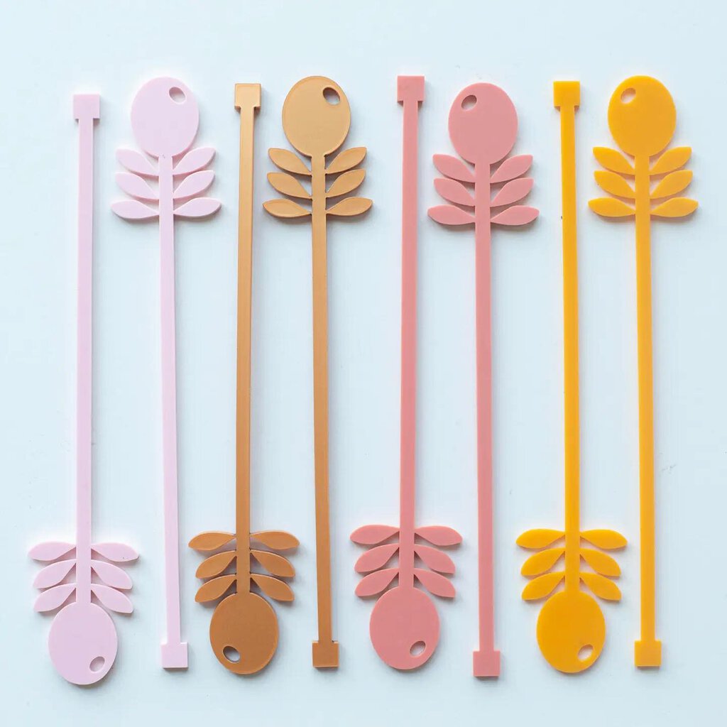 Mid Century Mod Pink Flower Beverage Mixing Swizzle Stick