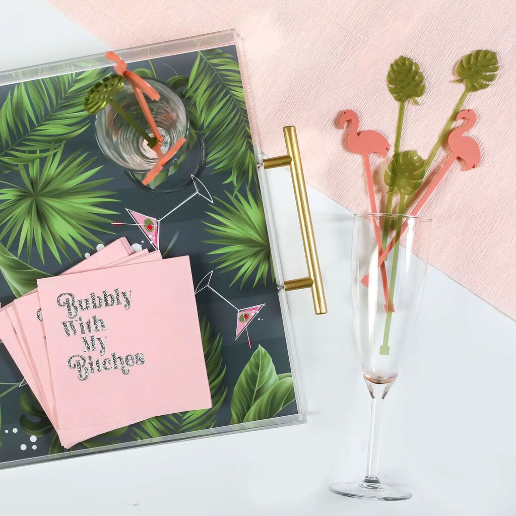 Flamingo and Palm Beverage Mixing Swizzle Stir Sticks