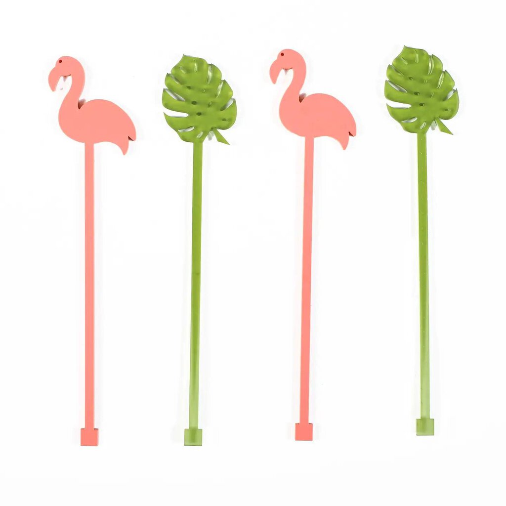 Flamingo and Palm Beverage Mixing Swizzle Stir Sticks