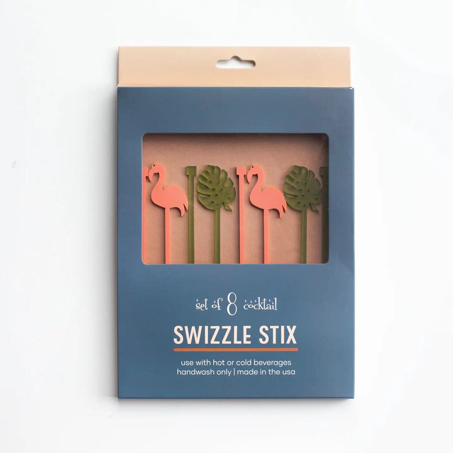 Flamingo and Palm Beverage Mixing Swizzle Stir Sticks