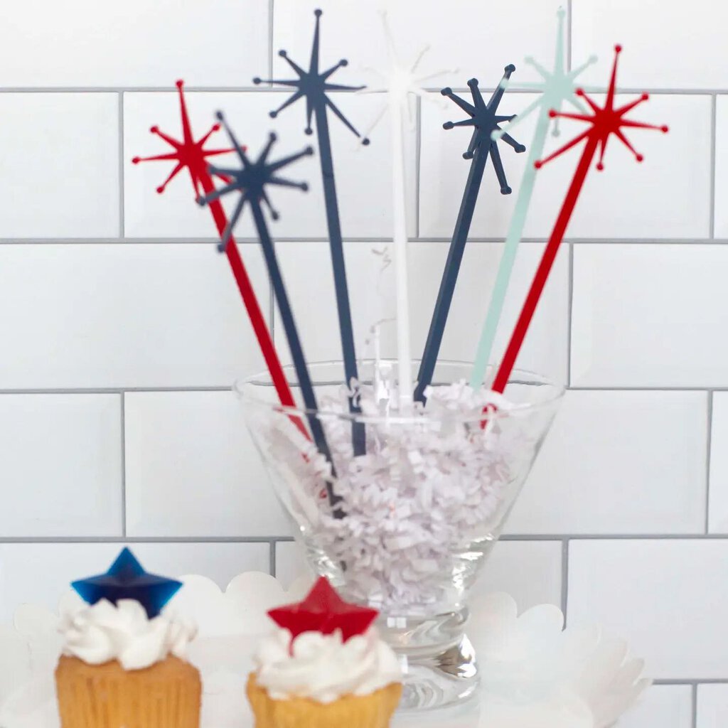 Retro Starburst Fireworks Beverage Mixing Swizzle Sticks