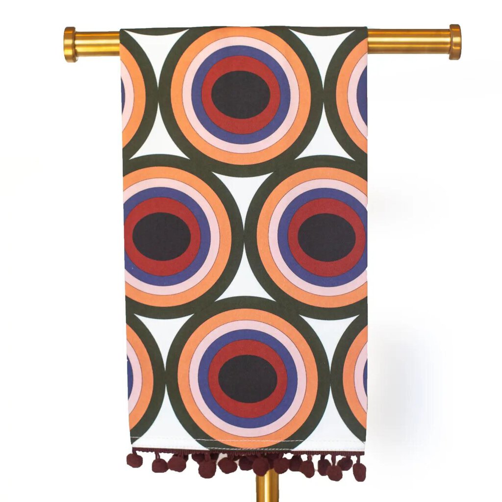 Geometric Circle Mid Century Kitchen Tea Towel with Trim