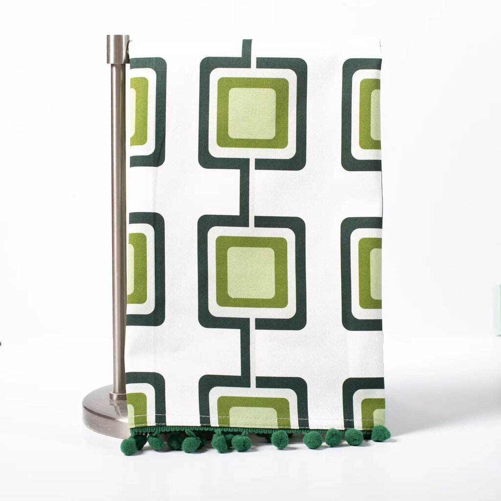Mid Century Modern Retro Square Green Tea Towel