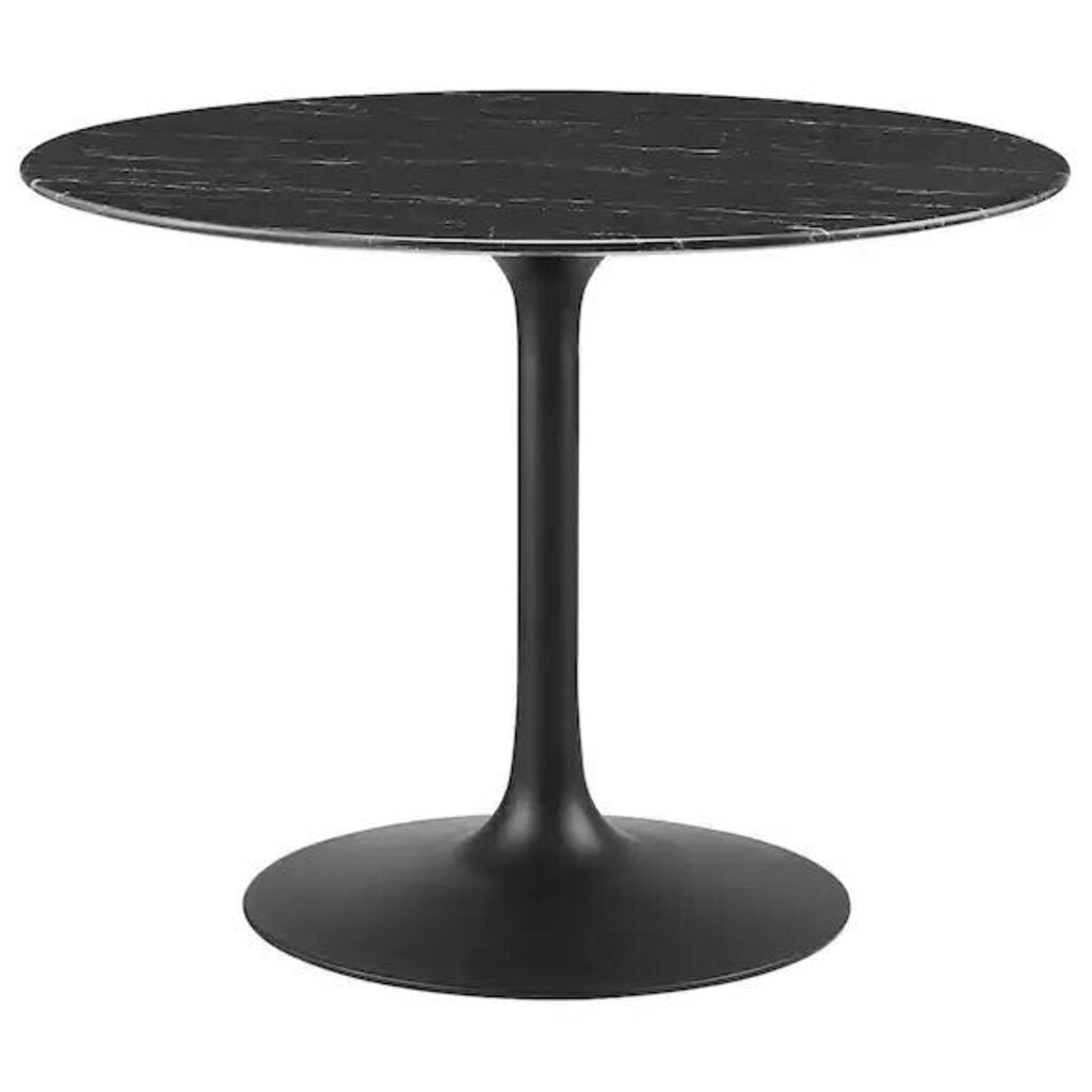TULIP DINING TABLE 40" ROUND - Faux Marble in Black with Black Base