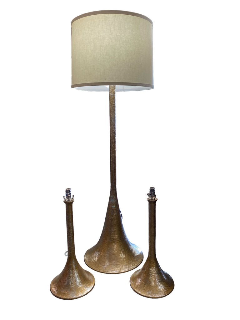 3pc Hammered Metal Gilt Finish Lamps (Set of 3)