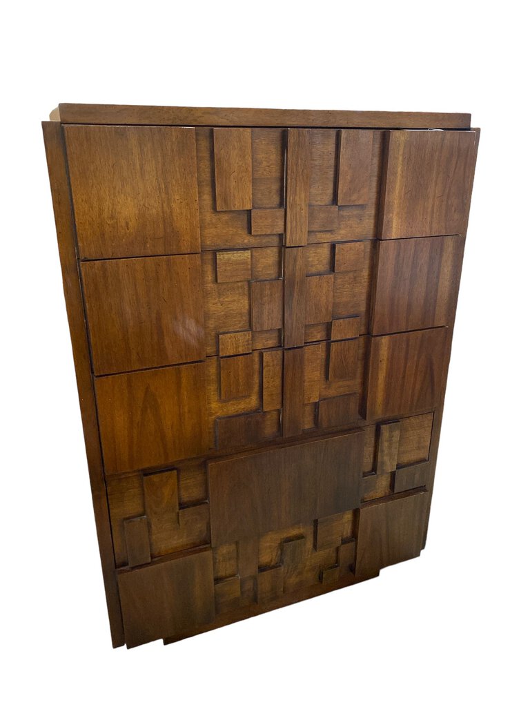 mid century modern tallboy dresser Lane Walnut Staccato Mid Century Brutalist Tallboy Dresser