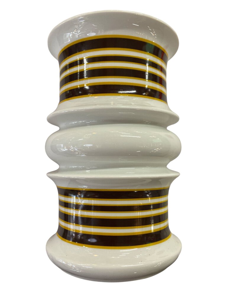 7.75" Tall Vintage German Brown and Yellow Striped Vase by Thomas