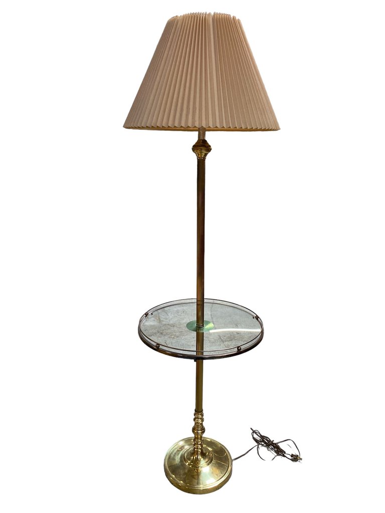Brass Floor Lamp with Glass Table 61" H