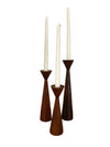 Danish Modern SOLID Rosewood Trio of Candlesticks with Tapers