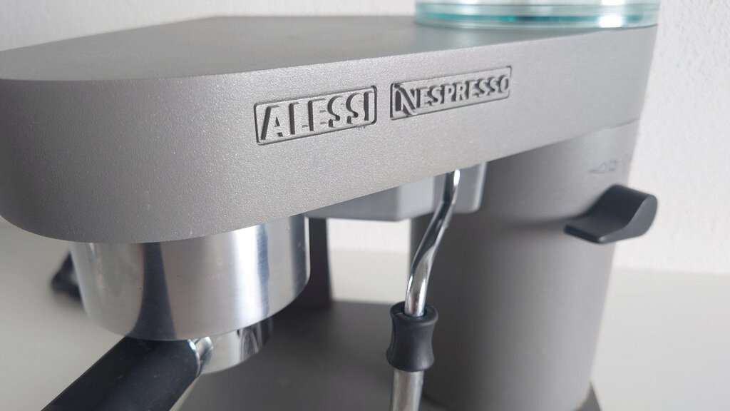 Alessi Espresso Maker with Set of Six Ceramic Cups and Saucers