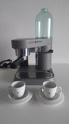 Alessi Espresso Maker with Set of Six Ceramic Cups and Saucers