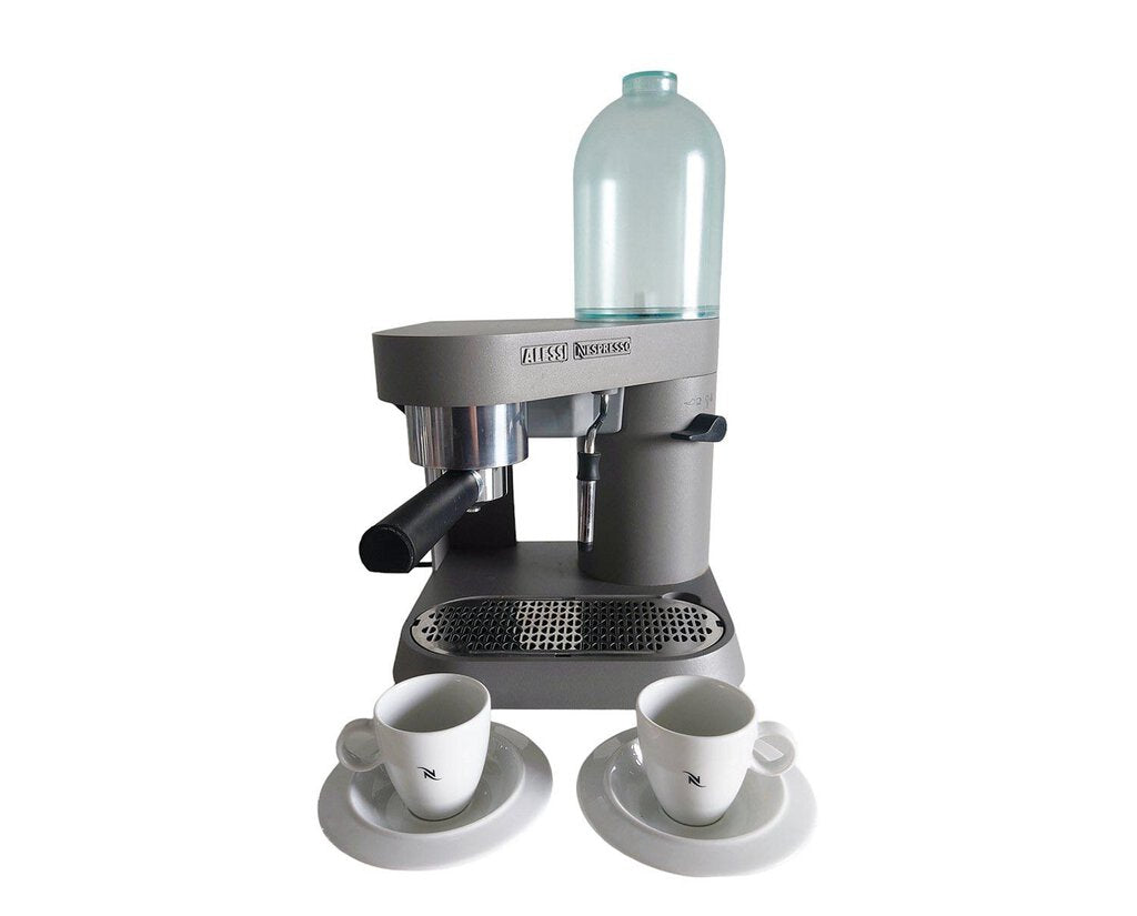 Alessi Espresso Maker with Set of Six Ceramic Cups and Saucers