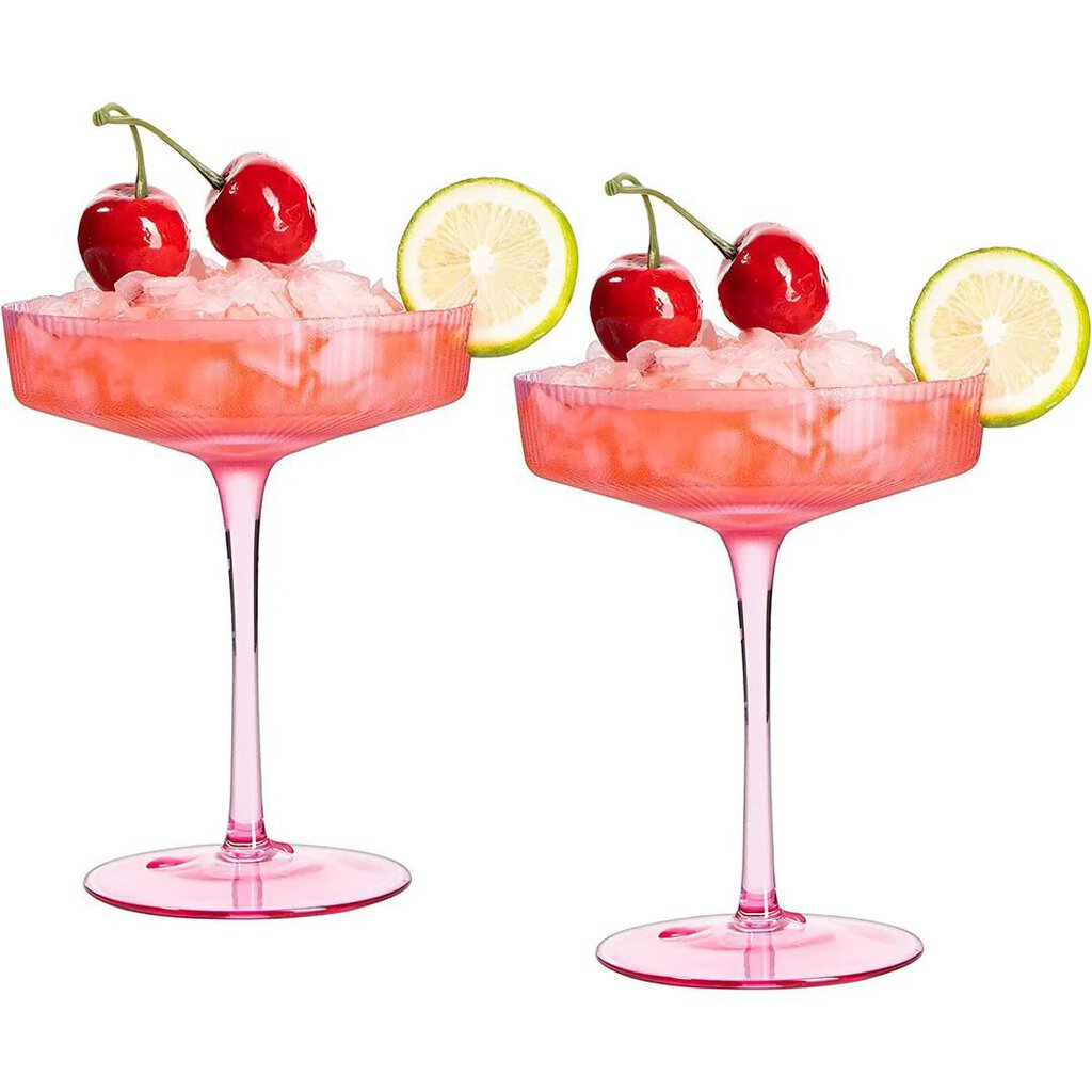 Set of 2 Ripple Ribbed Cocktail Coupe Colored Glasses | 8oz