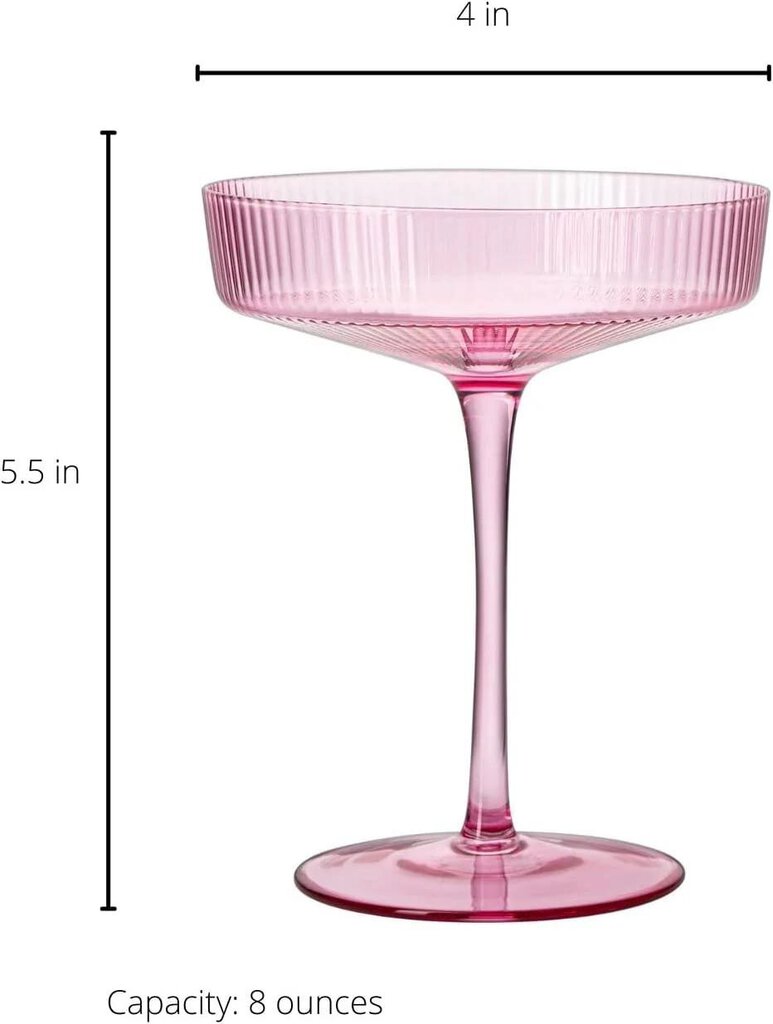 Set of 2 Ripple Ribbed Cocktail Coupe Colored Glasses | 8oz