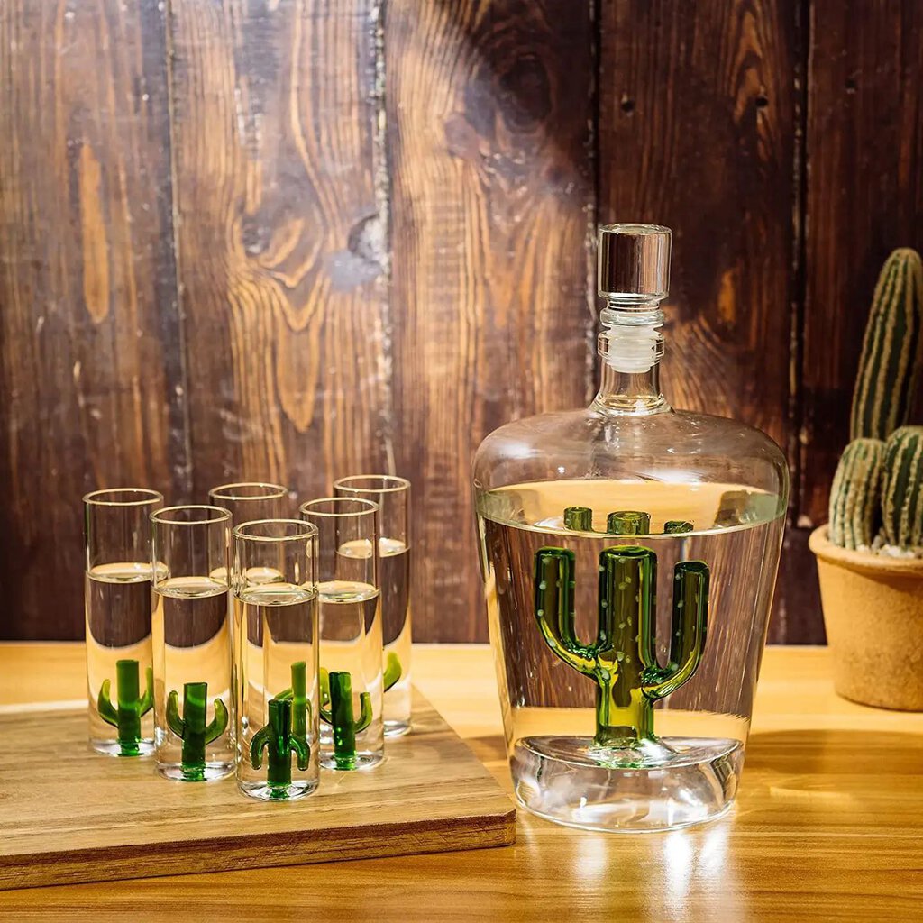 Decanter Set with Cactus Decanter and 6 Cactus Shot Glasses