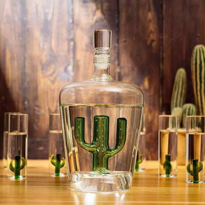 Decanter Set with Cactus Decanter and 6 Cactus Shot Glasses