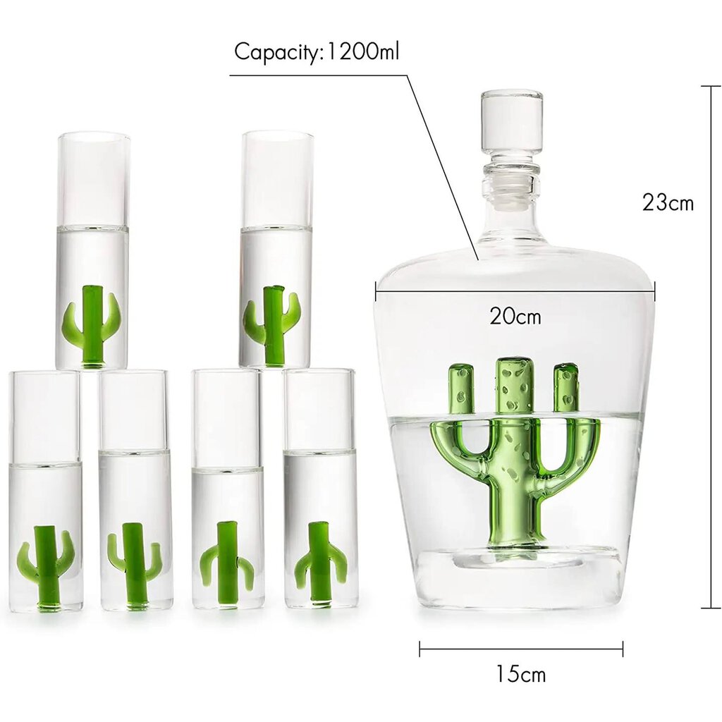Decanter Set with Cactus Decanter and 6 Cactus Shot Glasses