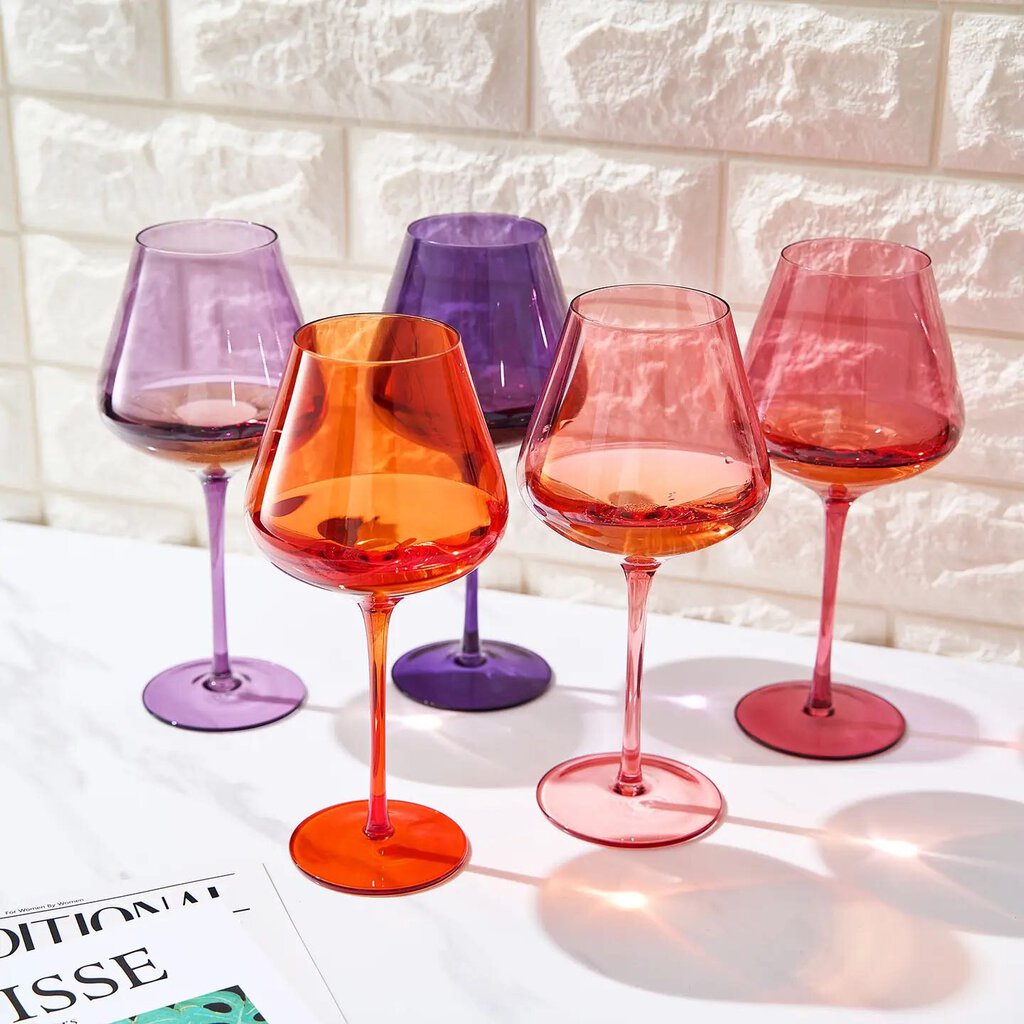 Khen Colored Crystal Wine Glass Set of 5 Large 20 oz Glasses