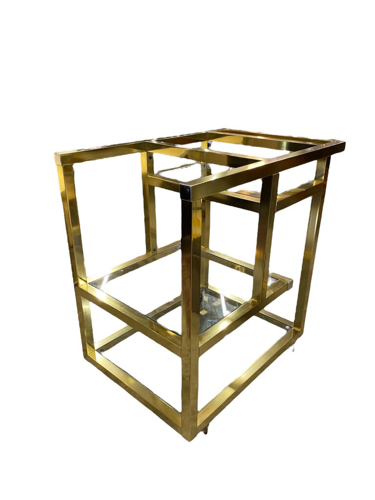 Mid Century Cubist Brass Tiered Bar Cart - FABULOUS