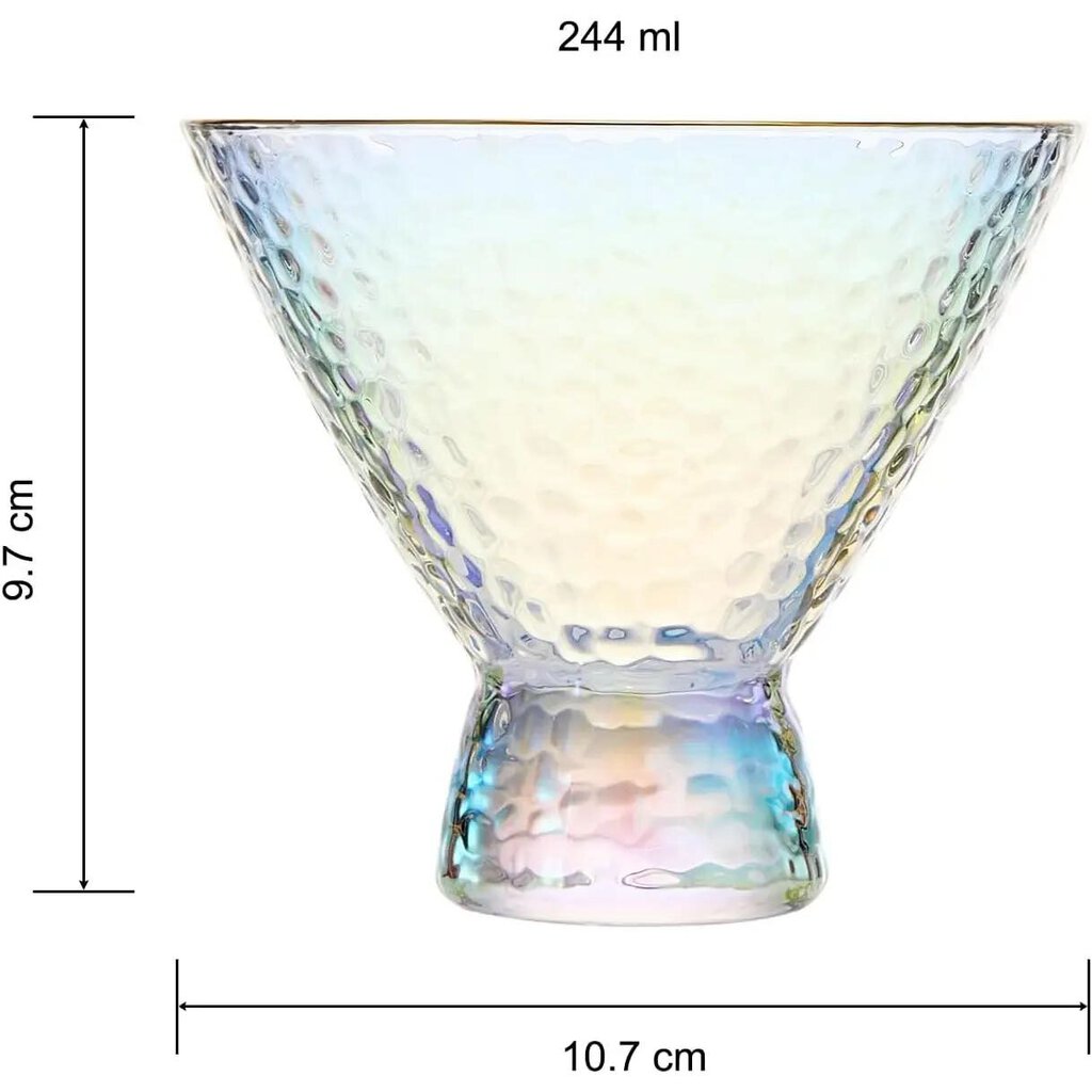 Iridescent Hammered Stemles Glasses - Set of 2, Gold Rim 8oz