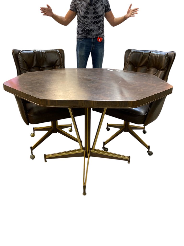 Acme Satin Brass Modern Dinette Gaming Table with 4 Chairs (Set of 5)