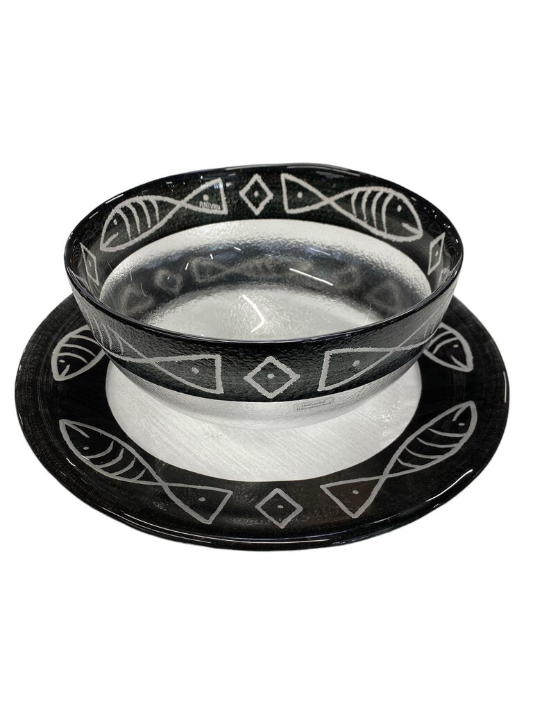 Kosta Boda Uhvira Hand Painted Showplate and Bowl (Set of 2)