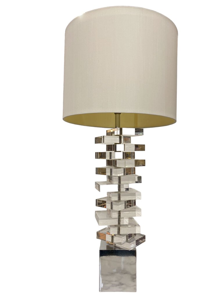 Regency Mid century Stacked Lucite Table Lamp - 37"Hx15.5"Dx15.5"W