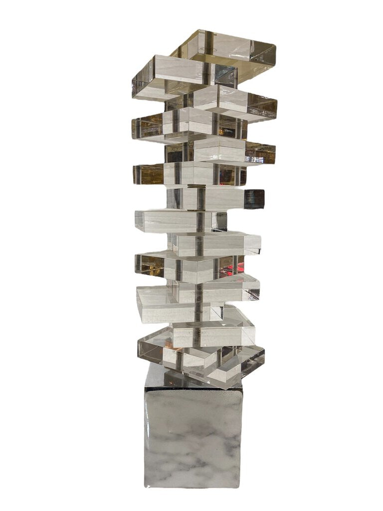 Regency Mid century Stacked Lucite Table Lamp - 37"Hx15.5"Dx15.5"W
