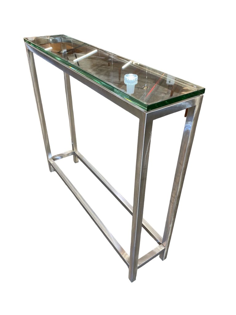 Brushed Steel and Glass Console Table