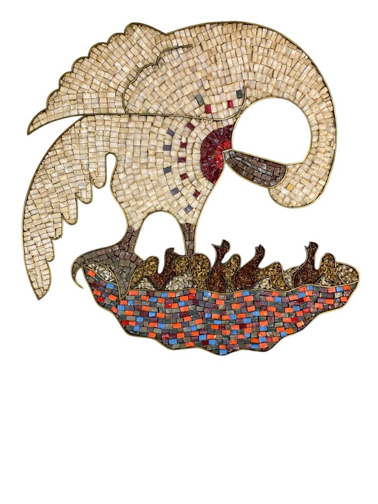 Mid Century Modern Mosaic Mother Bird and Children