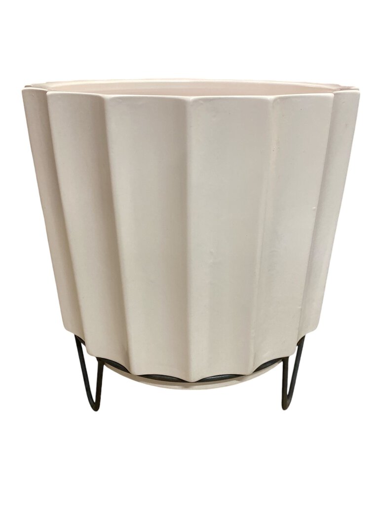 Moderne Matte White Planter with Vintage Stand