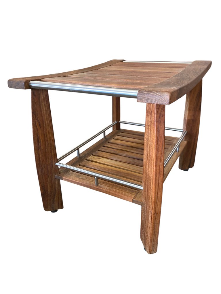 Frontgate Solid Teak Vintage Stool Bench Water Resistant