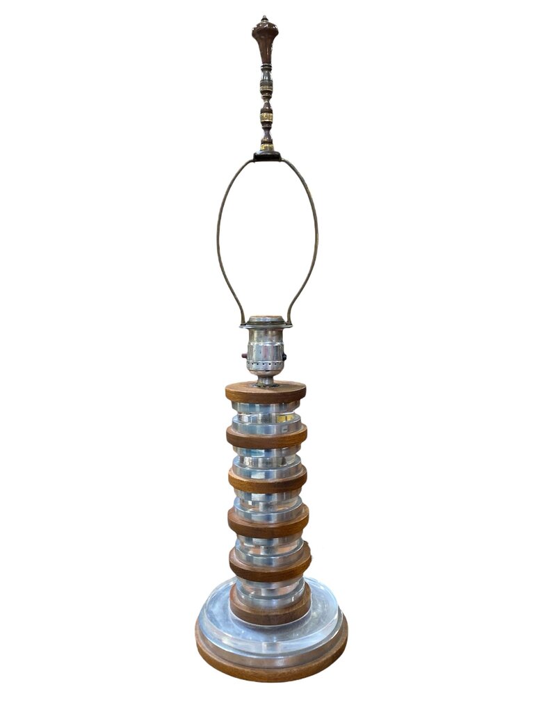 Vintage Stacked Lucite and Walnut Table Lamp, Circa 1950s - 22"Hx5.75"Dx5.75"W
