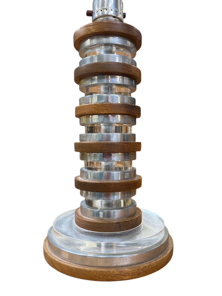 Vintage Stacked Lucite and Walnut Table Lamp, Circa 1950s - 22"Hx5.75"Dx5.75"W