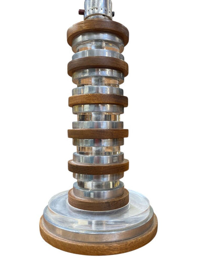 Vintage Stacked Lucite and Walnut Table Lamp, Circa 1950s - 22"Hx5.75"Dx5.75"W