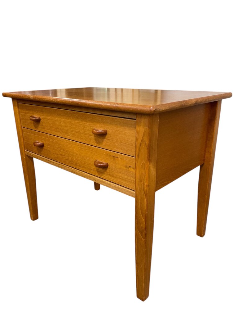 Danish Modern Mid Century Teak Side Table with Two Drawers