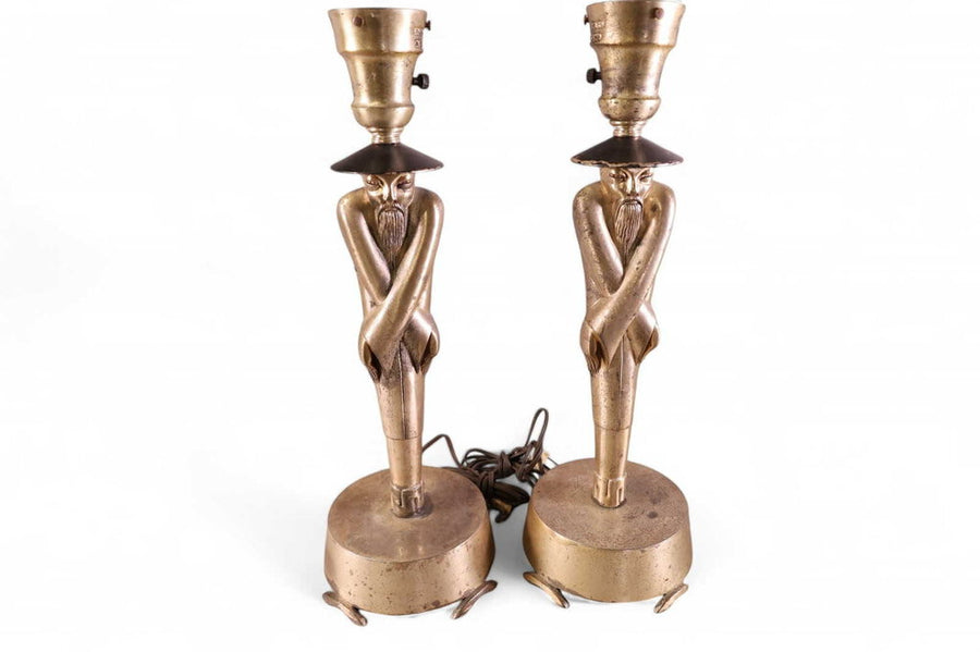 Vintage Pair of COLONIAL PREMIER CO. Chinese Figural Table Lamps (Set of 2)