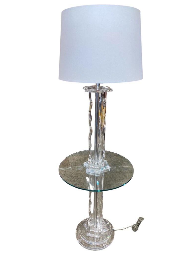 Monumental Lucite Mid Century Floor Lamp with Glass