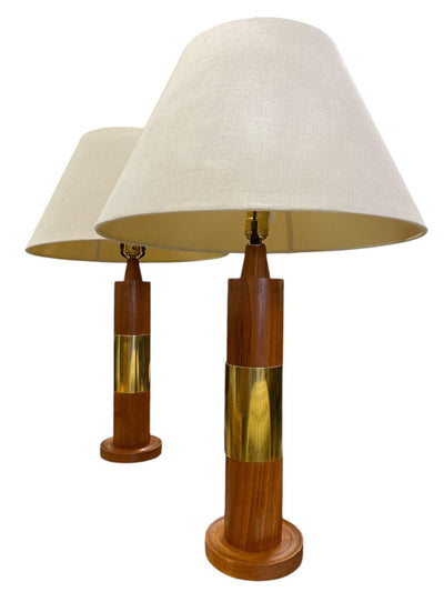 Mid Century Teak and Brass Table Lamps (the pair)