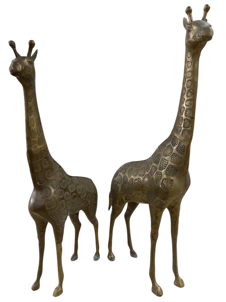 Large Pair of Hollywood Regency Brass Giraffes (Set of 2)