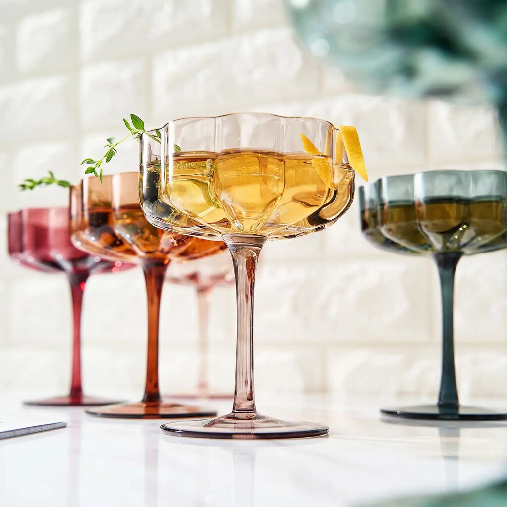 Flower Vintage Wavy Petals Glass Coupe 7oz, Set of 6 (Muted)