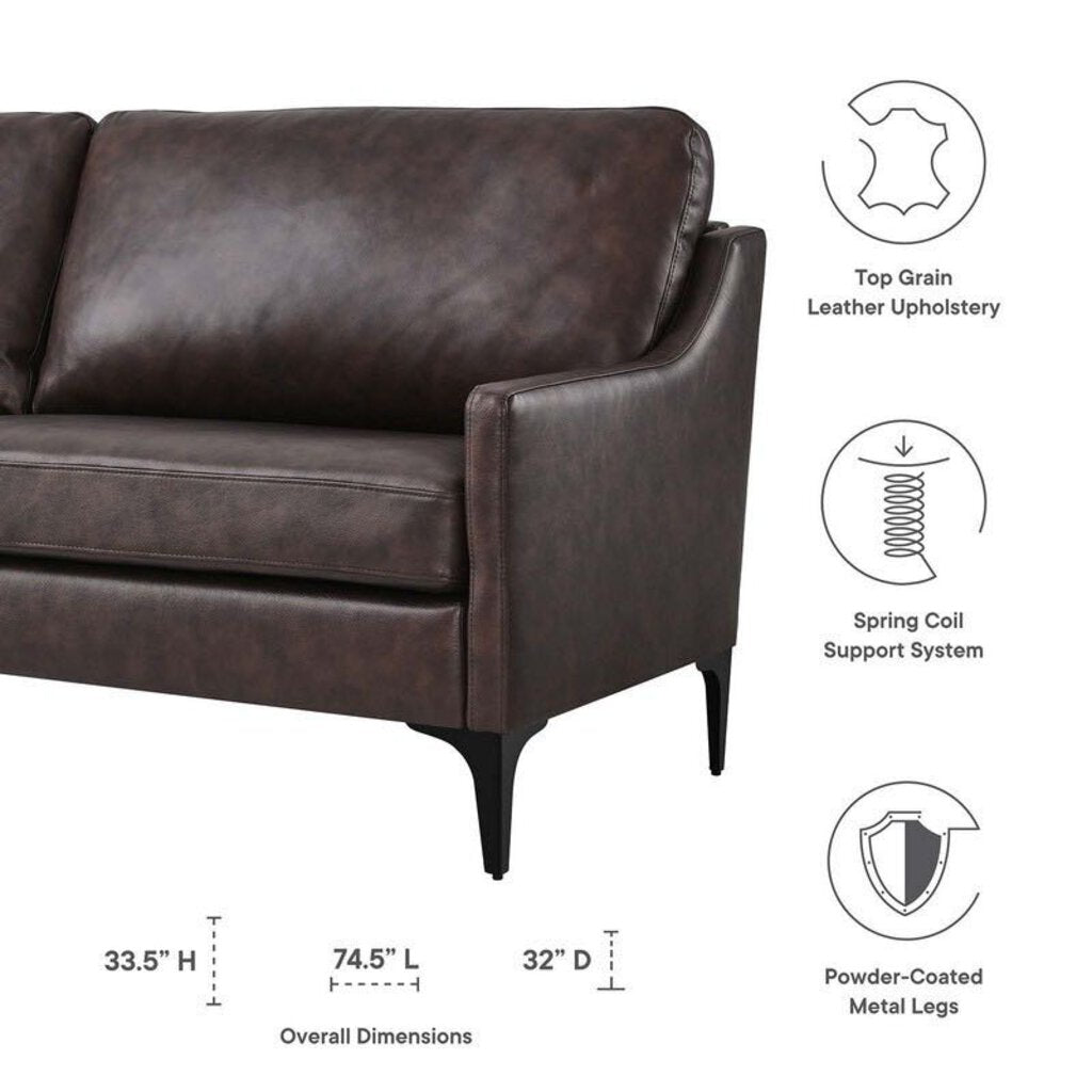 Modern Dean Leather Sofa in Brown