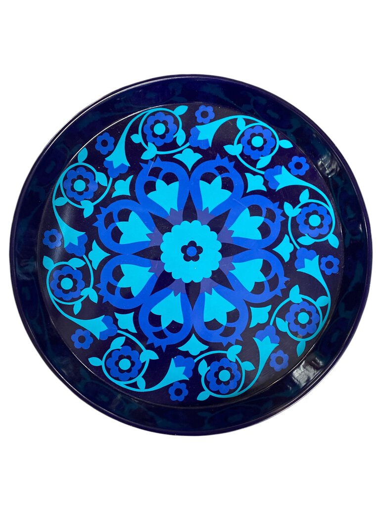 Vintage Dutch Floral Motif Serving Tray with 6 Multicolored Coasters