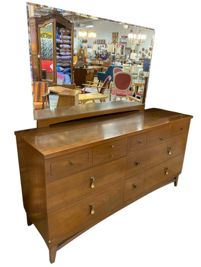 stanley furniture dresser vintage Mid Century 9 Drawer Dresser with Mirror By Stanley Furniture