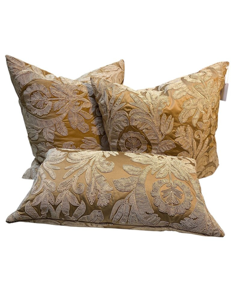 Set of 3 Floral Lace Embroidered Down Pillows 2x 24"x24" & 1x 16"24"