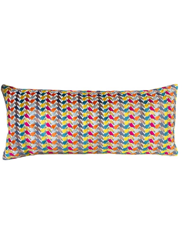 Multi Color Dbl Sided Geometric Velvet Down Pillow