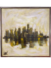 "City View" - Cityscape in Yellow; Mid Century Painting; Signed Lambert